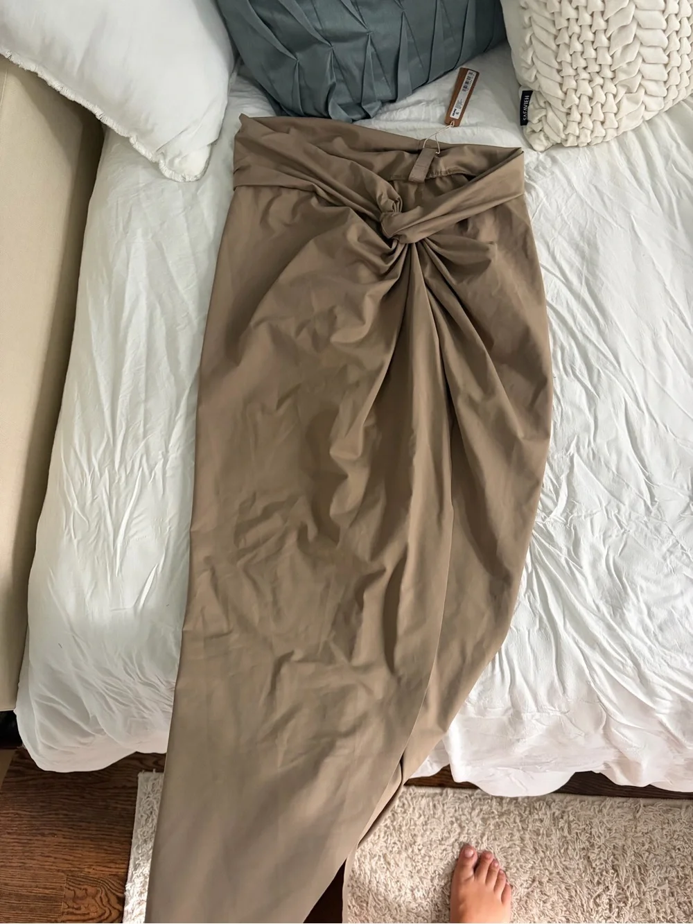 SKIMS Twist-Front Maxi Skirt in Taupe